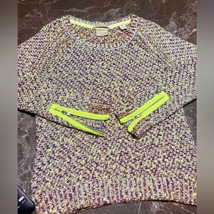 Rare Maison Scotch Chunky Multicolor Knit Sweater w/ Neon Zip Cuffs –